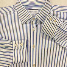 Charles Tyrwhitt Shirt 17.5-35 Men White Blue Striped Slim Fit Non Iron L/S