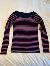 NWT Lauren Ralph Lauren Women  s Navy Pink Striped Boatneck Sweater Top Size L