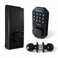 Keyless Entry Door Lock with Door Knobs  Anti-Peep Password Matte Black 