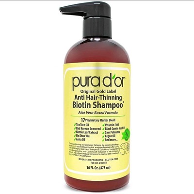 PURA D'OR Dor Original Gold Label Anti-Hair Thinning Biotin Shampoo 16oz 2 PACK