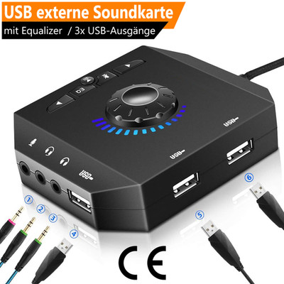 USB Stereo Soundkarte extern USB-Hub PC Headset 3,5mm Kopfhörer Klinke Mikrofon