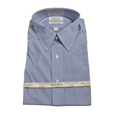 Roundtree Yorke Gold Label Men Shirt Size 16.5 33 Blue Striped Fullfit Poplin 60