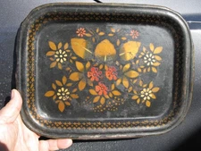 tin toleware tray Victorian 19th century stenciled 12" x 9" flowers