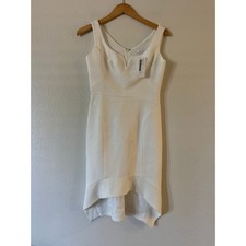 Black Halo Dallas White Textured Crepe High Low Ruffle Sheath Dress Size 6 NEW