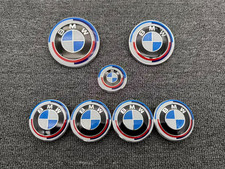 7pcs 50 Year Roundel Plus Grommets Front Rear Emblem Badge Steering Wheel Cap