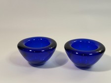 Set of 2 Cobalt Blue Tea Light Votive Candle Holders Glass Round Trinket Dish