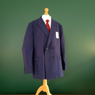 Marks & Spencer Double Breasted Tweed Blazer Mens 46R Tailored Fit Navy Blue