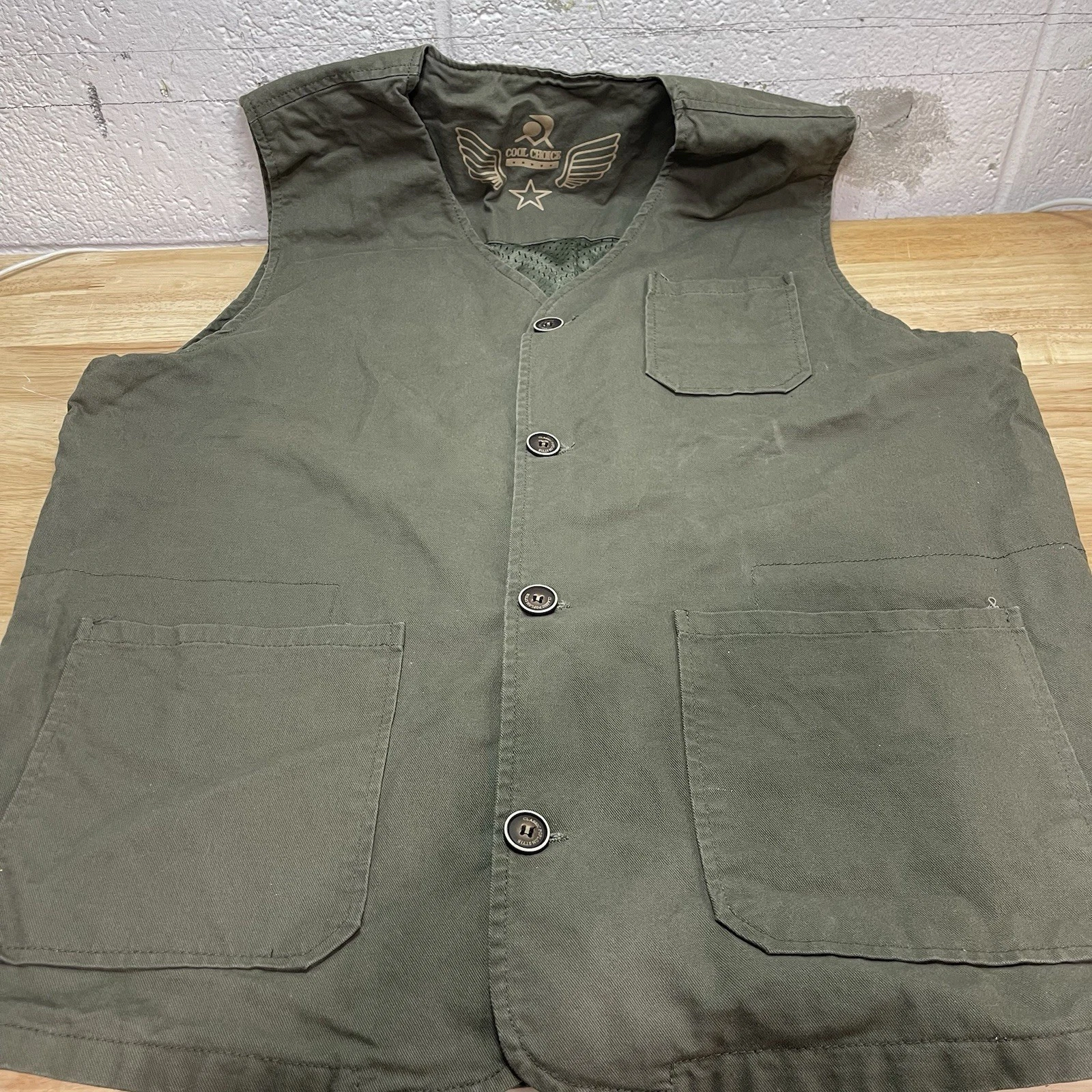 Cool Choice Cargo Vest Green Lined Outdoor Leisure Casual