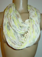 Betsey Johnson Off White Green Gray Floral Print Infinity Scarf Crinkle-NWT NEW