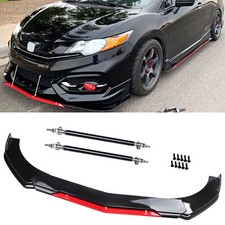 For Honda Civic Sedan Front Bumper Lip Spoiler Splitter Bodystrut Rods Glossy