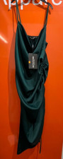 Pretty Little Thing Maternity Green Ruched Satin Midi Dress, Size 8, BNWT