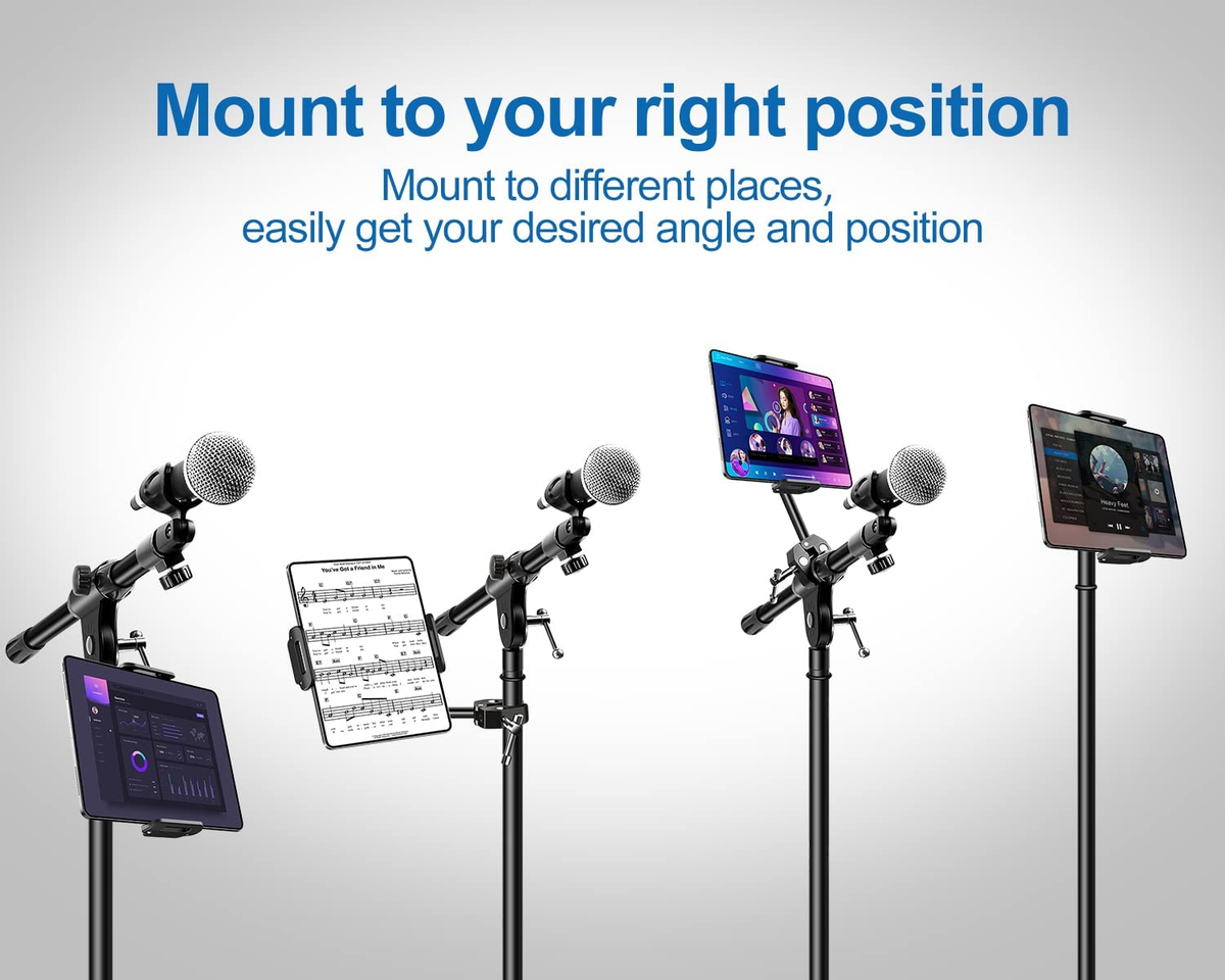 Newest Aluminum Ipad Holder for Mic Stand, Side Mount Ipad Music