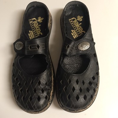 Rieker Women s Black Leather Cut Out Slip On Shoes Sz 8 US Anti Stress Brand New