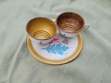 Set of 3 Tin Toy Tea Set with leaves Pink Ohio Art Co Vintage