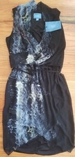 Simply Vera Wang Black Blue Faux Wrap Dress Chiffon Sequin beaded Belt S