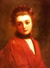 Oil painting gustave jean jacquet - portrait of girl in red dress girl beauty