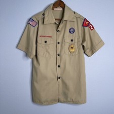Boy Scout Boys YL Official Uniform Tan Short Sleeves Button Shirt USA Made