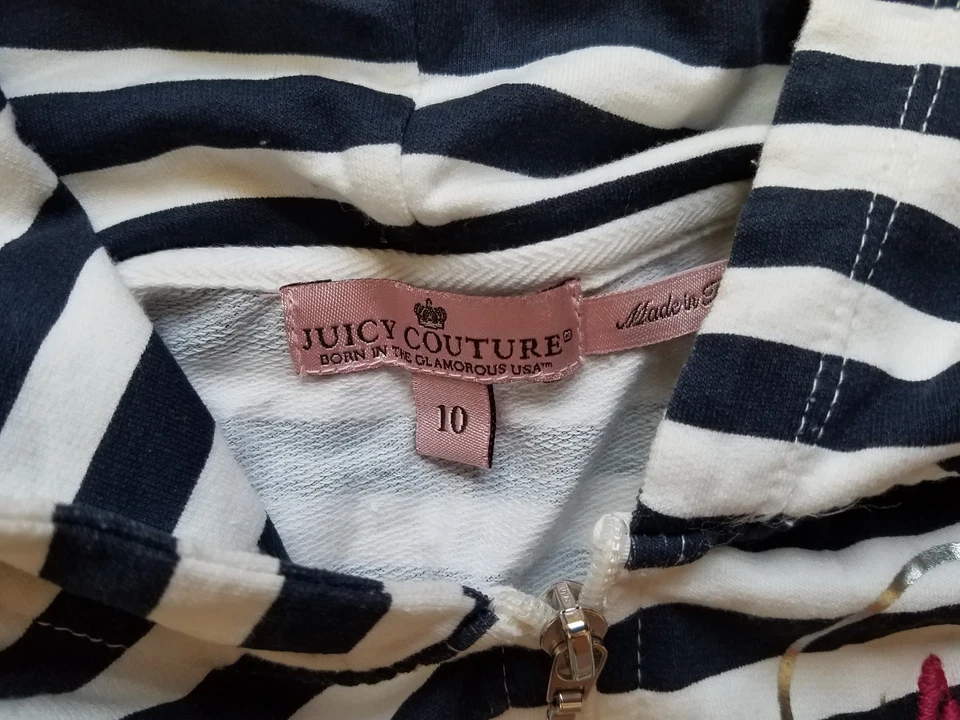 Usado en Excelente Condición Juicy Couture Cárdigan a Rayas con Capucha Manga Corta Talla 10  Foto 3 de 4