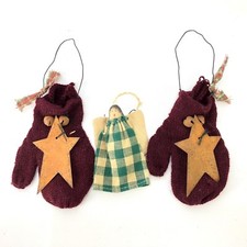 Primitive Folk Art Angel Mitten Star Christmas Tree Ornament Country Farmhouse