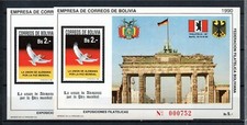 1990 BOLIVIA-2 Sheets "WORLD PEACE, UNION OF THE TWO GERMANS "  MINT