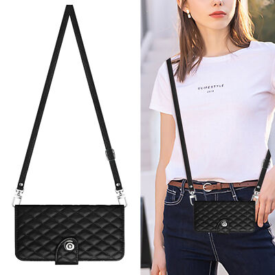 Crossbody 7 Cards Wallet Case Flip Stand Cover 2 Strap For iPhone Samsung Huawei