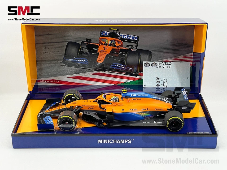 McLaren F1 MCL35 #4 Lando Norris Austriaco 2020 1:18 MINICHAMPS Caja de regalo + calcomanía Foto 2 de 4