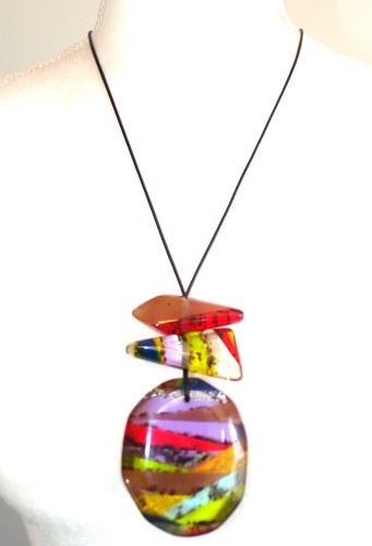 Sobral Sobralita Itauna Multicolor Inclusion Beads Artist Made Pendant Necklace - Picture 2 of 5
