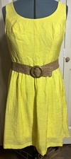 Woman’s Dress Size 14/12 Yellow, By Nine West Lined, Zip On Back Brown Belt