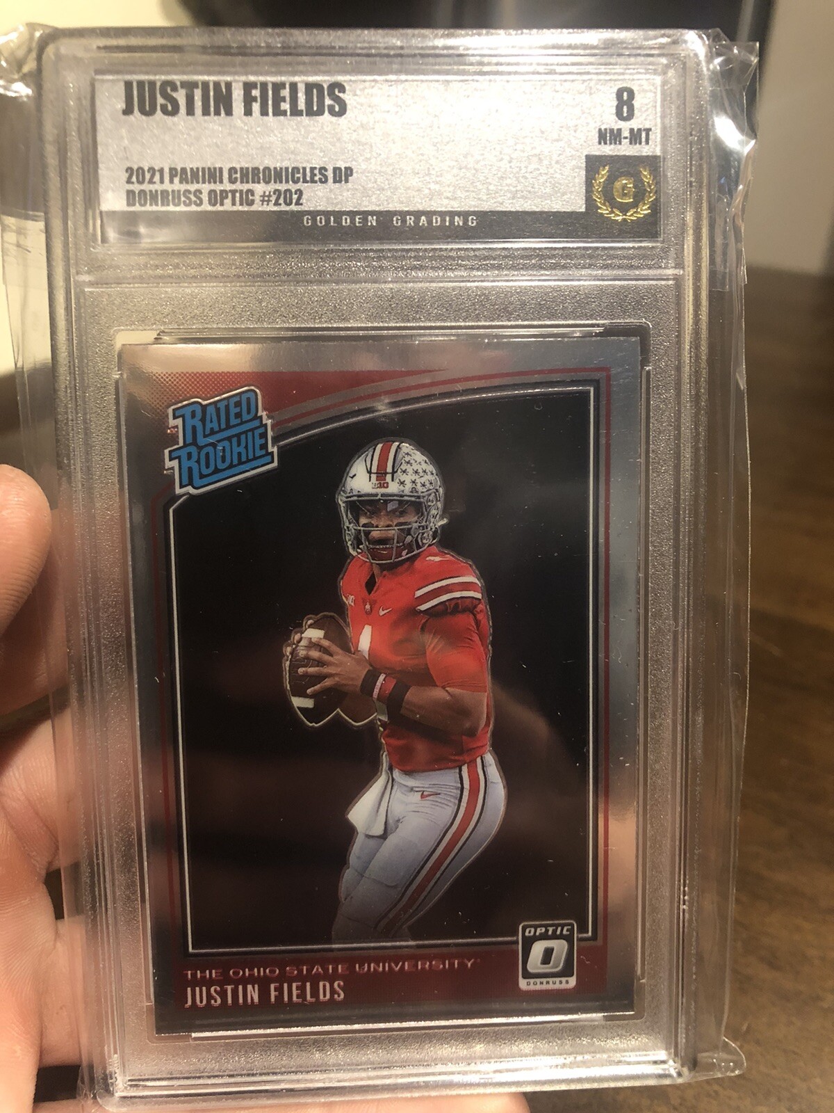 2021 Chronicles Draft Picks Optic Justin Fields RC #202 Golden Grading 9