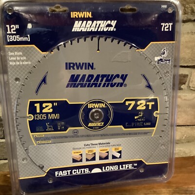 Irwin 14082 12''X72Tx1'' Carbide Tip Miter Table Circular Saw Blade Trim Finish