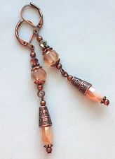 TOPAZ YELLOW & Rainbow CRYSTAL teardrop earring COPPER LEVERBACK handmade XCBA