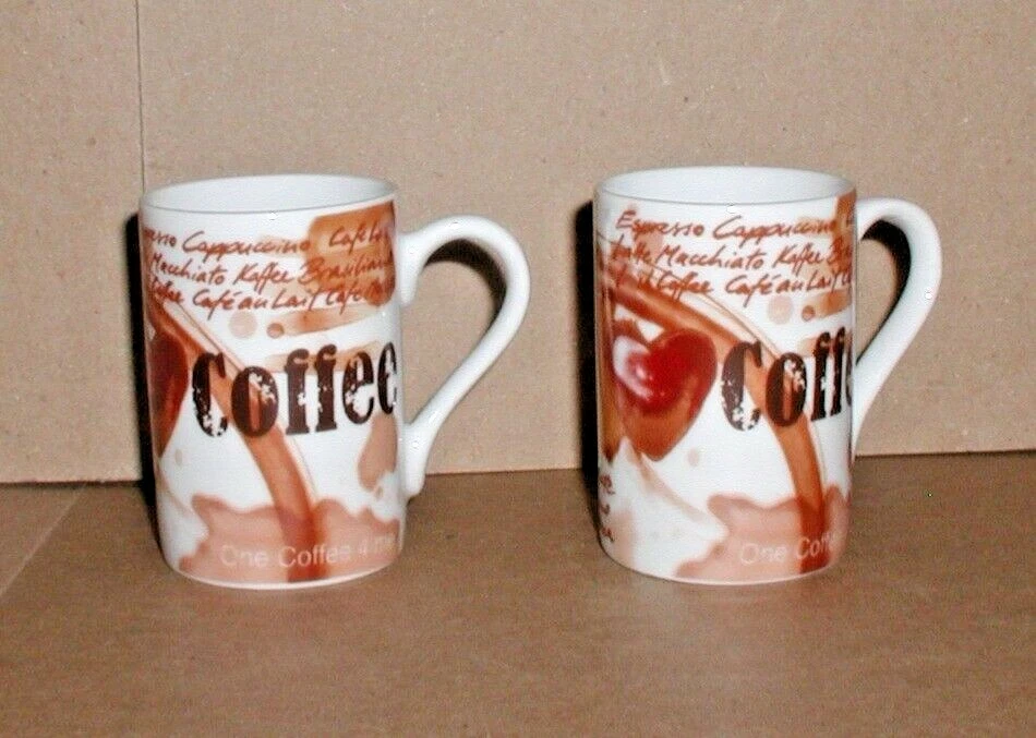 Taza Mini Express de porcelana 2 KONITZ blanca con escritura marrón, palabras nueva en caja Foto 3 de 4