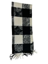 Winter Scarf Shawl Cashmink V.Fraas Soft Warm 52  Paisley Plaid Gray Black Cream