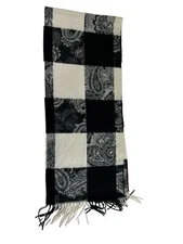Winter Scarf Shawl Cashmink V.Fraas Soft Warm 52” Paisley Plaid Gray Black Cream