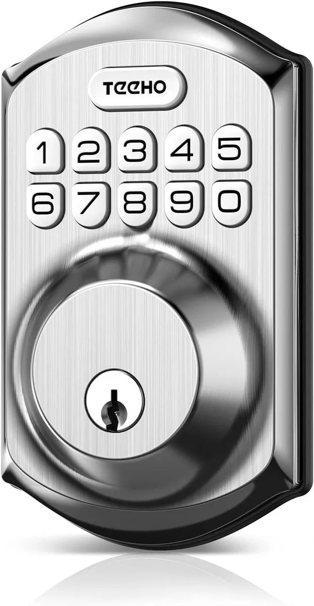 TEEHO Keyless Entry Keypad Smart Electronic Deadbolt Door Lock with Door Knobs Handles for Front Door in Satin Nickel Finish