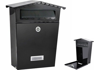 Großer Wandanbau Metall Postkasten abschließbar Briefpost Outdoor mit Schlüsseln schwarz