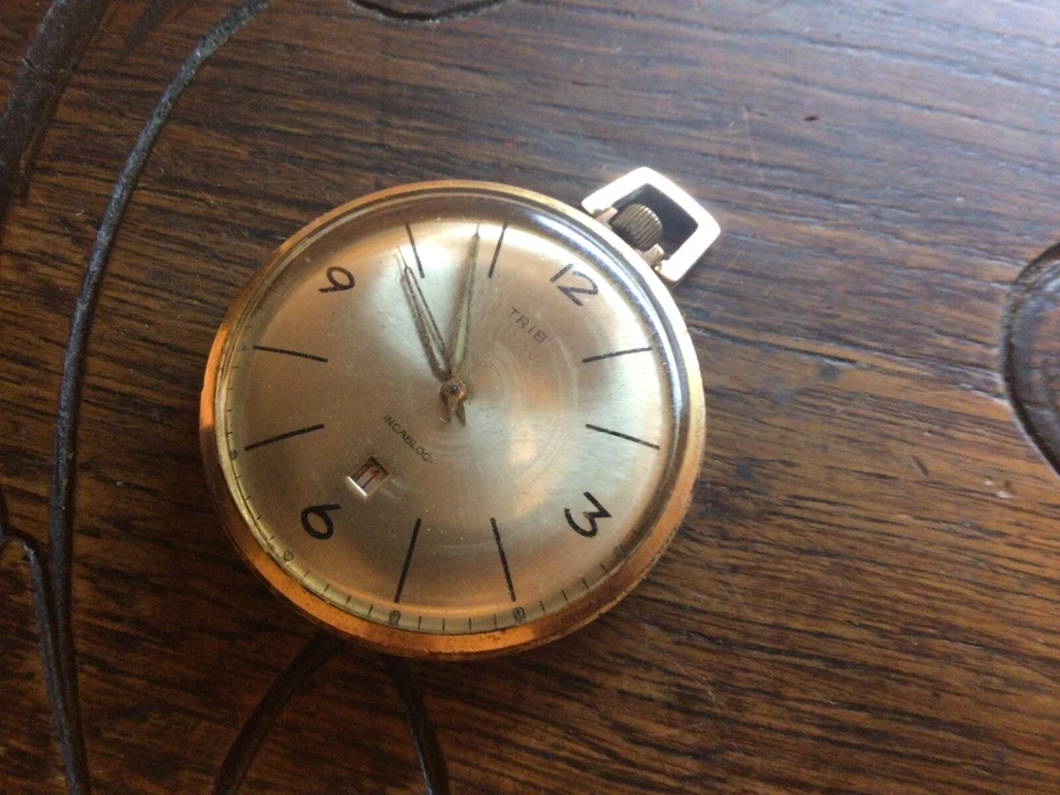 TRIB montre de smoking avec dato Pl/Or extra plate -Mécanique vers 1960 - Photo 2/4