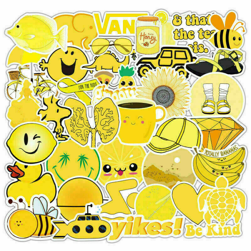 50Pcs VSCO Girl Yellow Sticker Hydro Flask Good Vibes Decal Teen