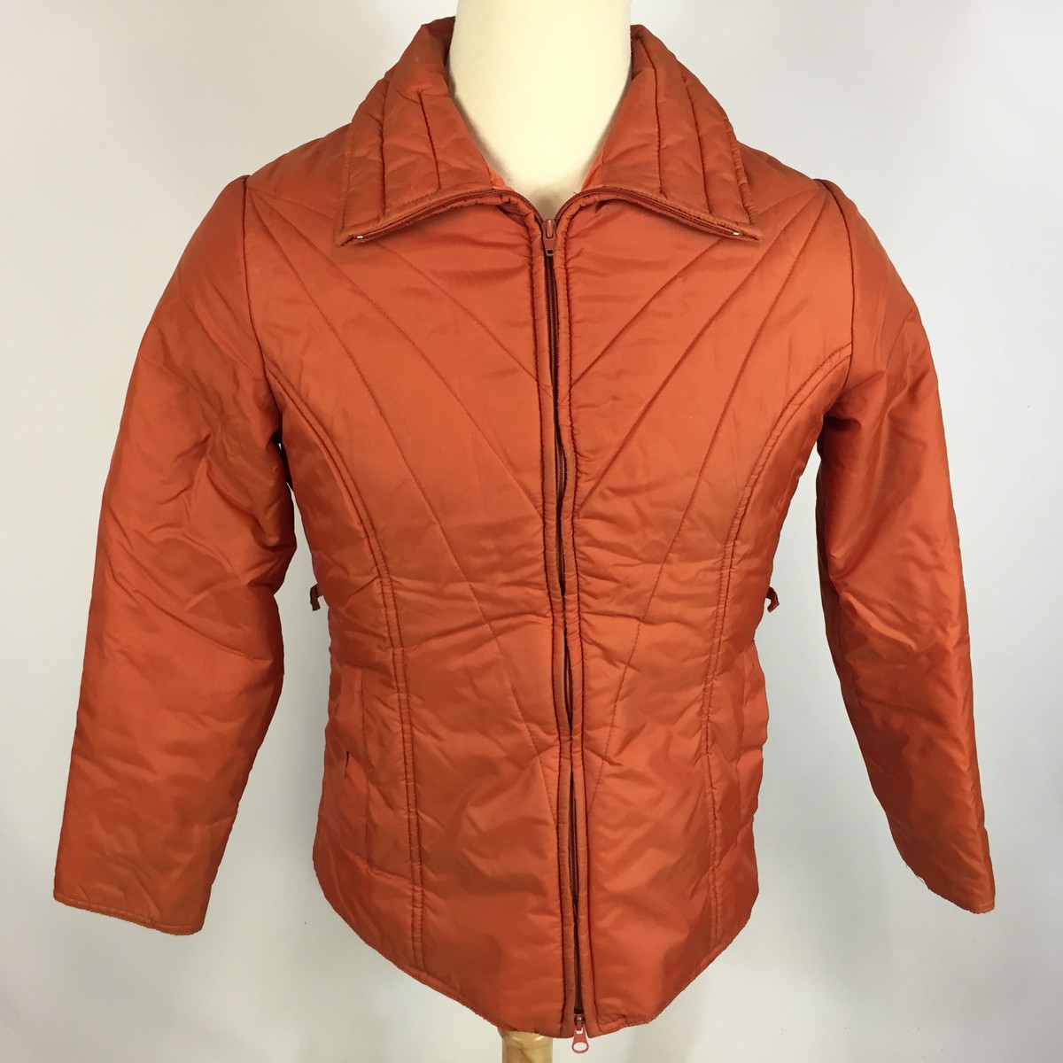 ジャケット・アウター From Beginning Haze Puff Button Jacket Vtg 70s 80s Puff Puffer Orange Atomic Hippy Retro Ski Snow