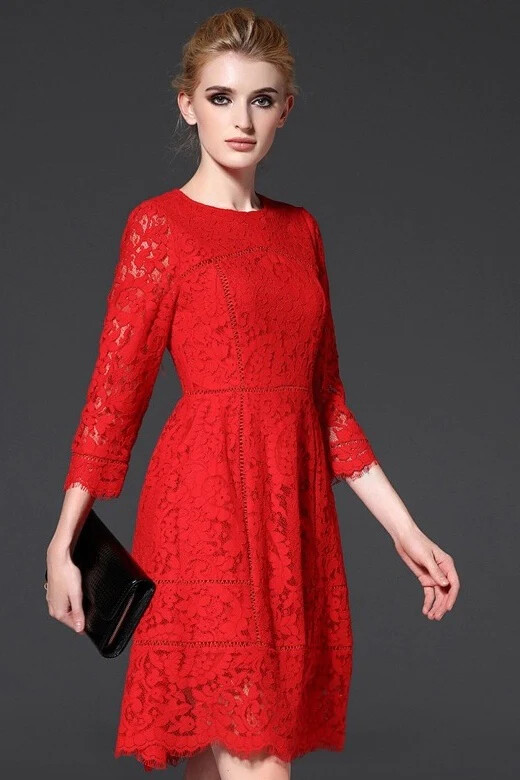red floral fit and flare dress The Edge Red Floral Jacquard Mini Dress main image 1
