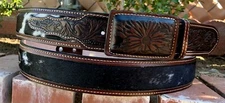 MEN'S BROWN WESTERN LEATHER BELT. SADDLE HORSE COWBOY RODEO BELT. CINTO VAQUERO