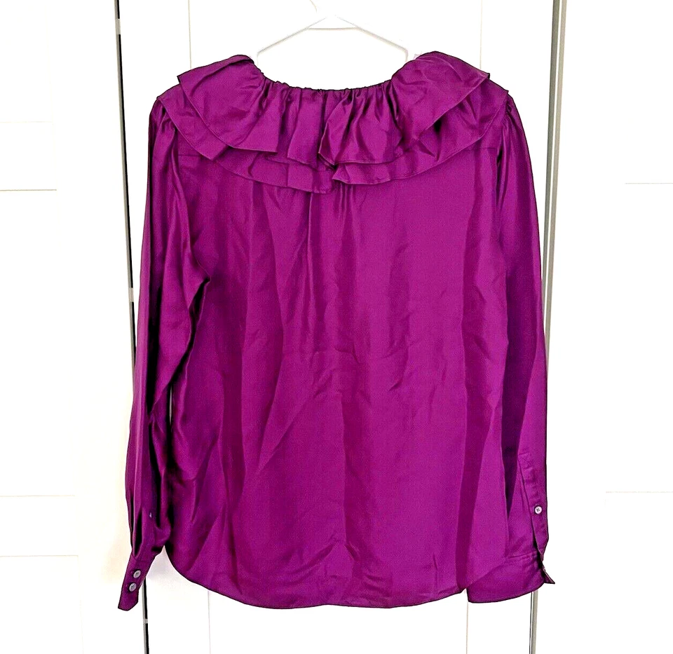 J Crew Collection Womens 100% Silk Button Front Blouse Size S Purple Ruffles - Image 2 of 4