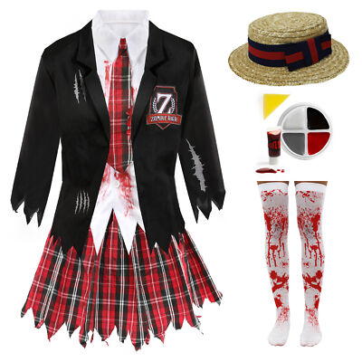 horror fancy dress ladies HALLOWEEN COSTUME ZOMBIE SCHOOL GIRL COSTUME ADULTS Spooky halloween
