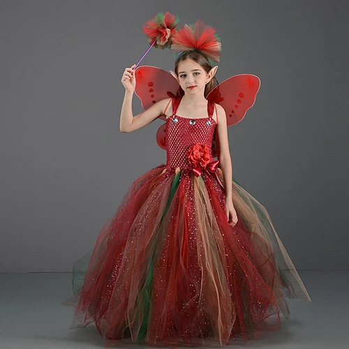 Girls Dress Clothing Fairy Costume Mesh Halloween Dress Up With Butterfly Wings