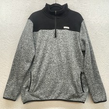 Eddie Bauer Sweater Mens XL Gray Black 1/4 Zip Pullover Fleece Outdoors Hiking