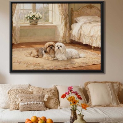 Oil Painting Dog Canvas Print Shih Tzu Maltese Wall Art Living Room Decor
