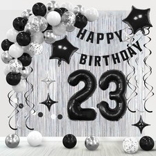 23th Birthday Decorations for Boys Girls, Silvery and Black Happy 23th Birthd...