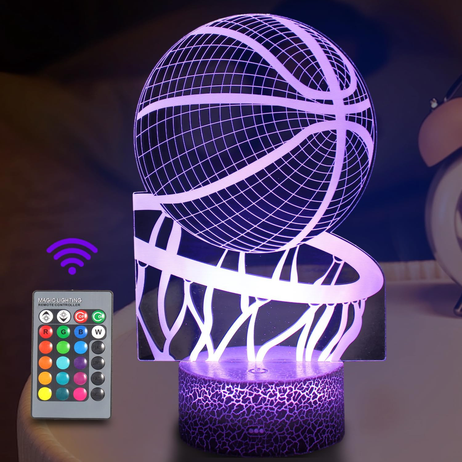 Luce Notturna 3D Pallacanestro Dimmerabile con Telecomando 16 Colori