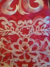 African Lace Fabric 5 Yards Floral Pattern Metallic Embroidery Fushion Pink