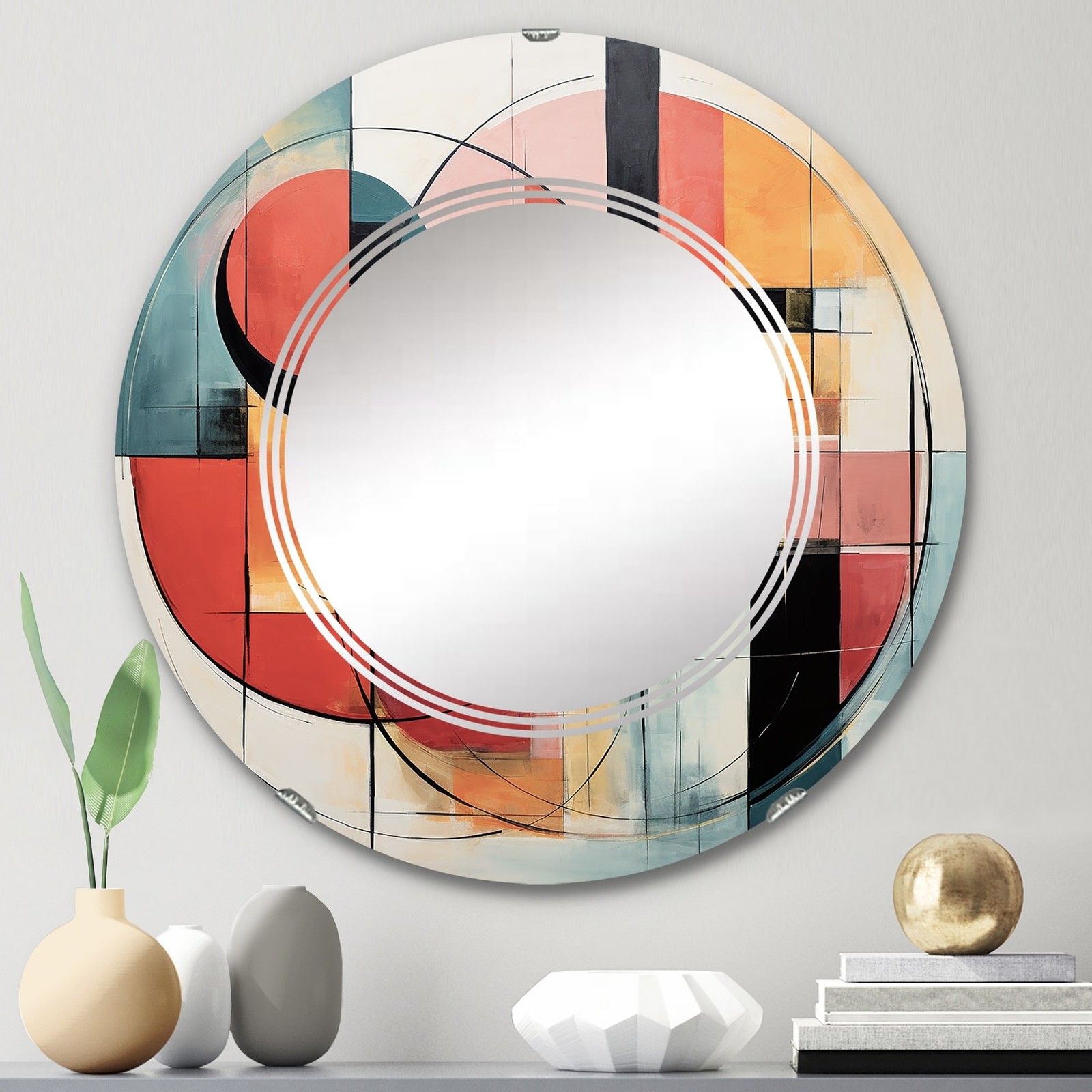 Designart Blue Orange Mid Century Modern Geometric Abstract Art I  